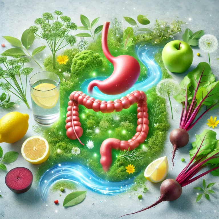 Dall·e 2024 10 01 11.33.01 A Clean, Inviting Image Illustrating A Colon And Liver Detoxification Or Cleansing Process. The Scene Features Natural Elements Such As Herbs, Fruits,